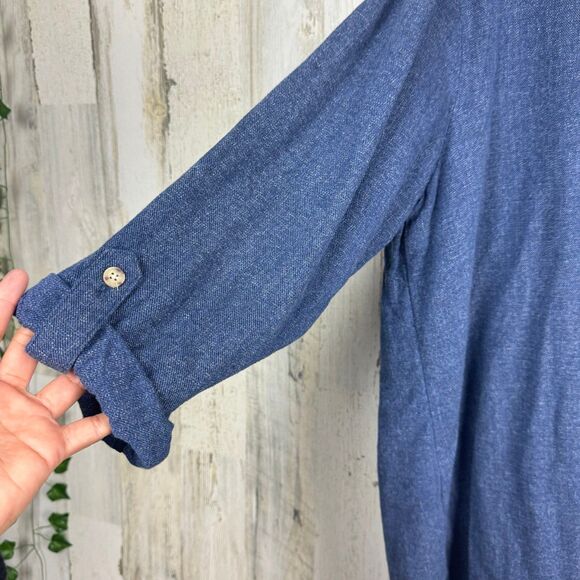 J Jill Blazer Womens XLarge Blue Slat Open Front Roll Tab Sleeve Jacket - Picture 6 of 10